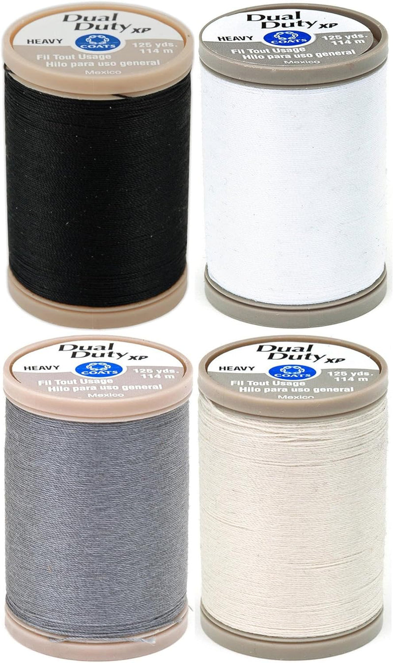 Coats & Clark Dual Duty XP Heavy, 4 Color Pack (Black, White, Slate, Natural), 125 yards each spool