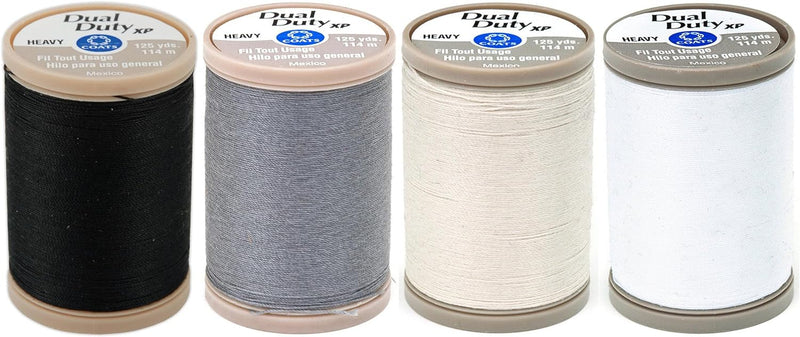 Coats & Clark Dual Duty XP Heavy, 4 Color Pack (Black, White, Slate, Natural), 125 yards each spool