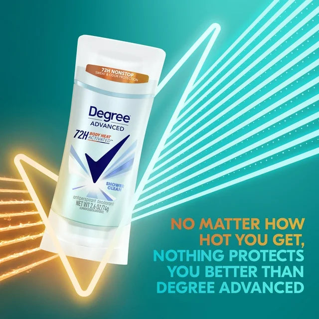 Degree Advanced Women's Antiperspirant Deodorant Stick Twin Pack Shower Clean, 2.6 oz