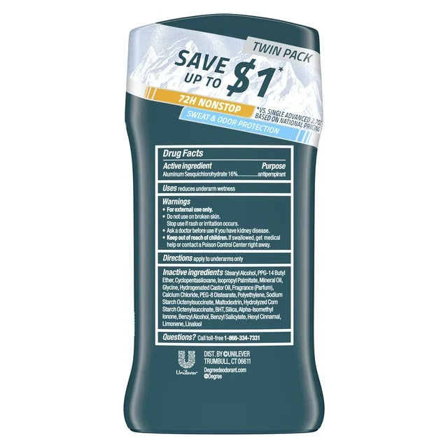 Degree Advanced Women's Long Lasting Antiperspirant Deodorant Stick Twin Pack, Everest, 2.7 oz