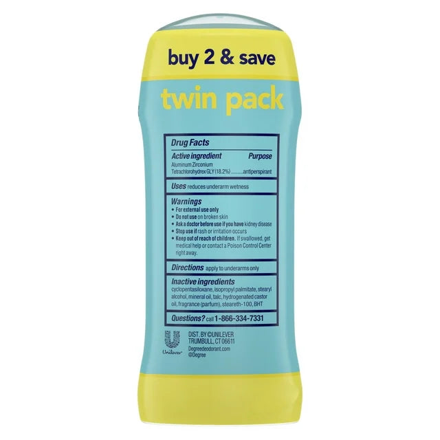 Degree Long Lasting Antiperspirant Deodorant Stick Twin Pack, Fresh, 2.6 oz