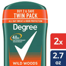 Degree Long Lasting Men's Antiperspirant Deodorant Stick Twin Pack, Wildwoods, 2.7 oz