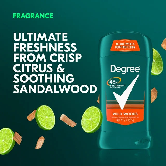Degree Long Lasting Men's Antiperspirant Deodorant Stick Twin Pack, Wildwoods, 2.7 oz