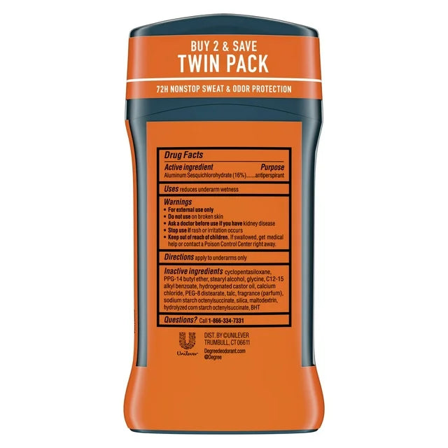 Degree Advanced Long Lasting Antiperspirant Deodorant Stick Twin Pack, Adventure, 2.7 oz