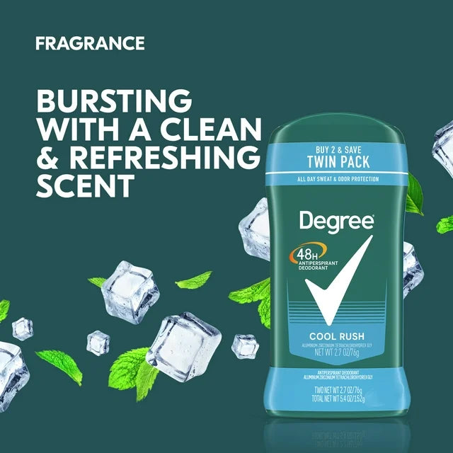 Degree Men Original Antiperspirant Deodorant for Men Cool Rush Twin Pack, 2.7oz