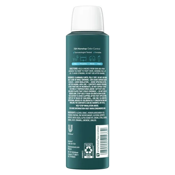 Degree Men Whole Body Deodorant Spray for Men, Ocean Rush Scent, Aluminum Free, 4 oz