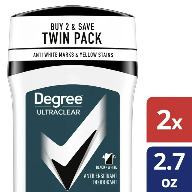 Degree Ultra Clear Long Lasting Antiperspirant Deodorant Stick Twin Pack, Woody, 2.7 oz