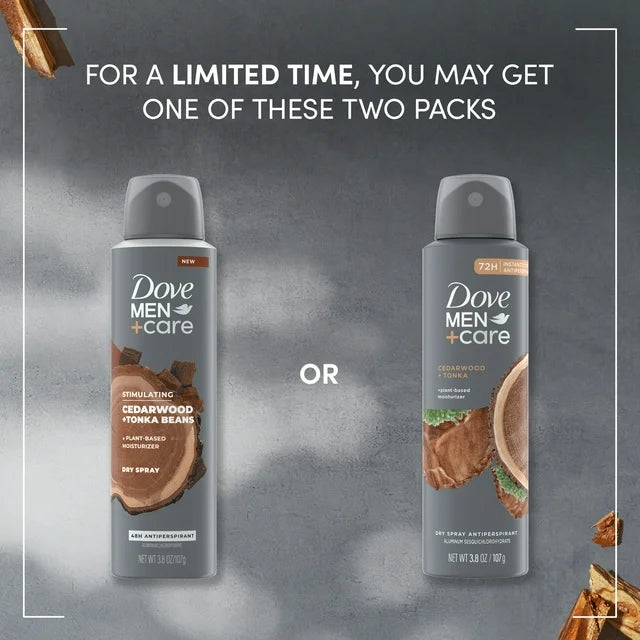 Dove Men+Care Dry Spray Antiperspirant Deodorant for Men Cedarwood + Tonka, 3.8 oz