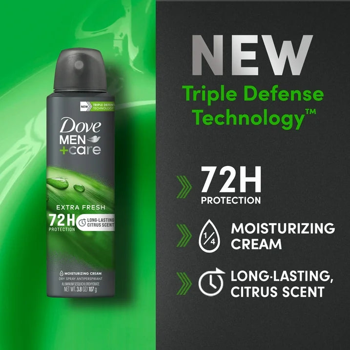 Dove Men+Care Extra Fresh Long Lasting Antiperspirant Deodorant Dry Spray, Citrus, 3.8 oz