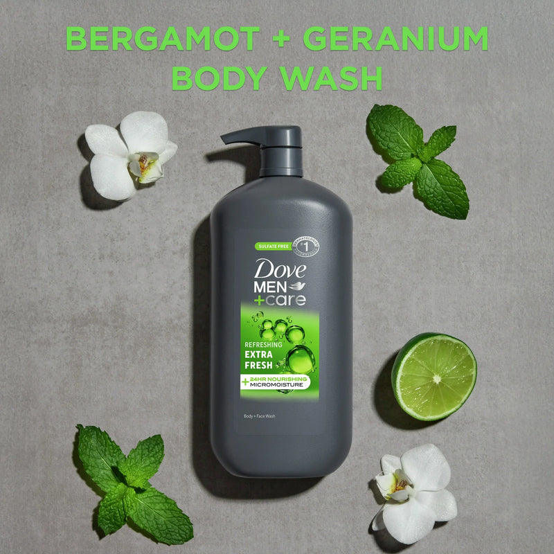 Dove Men+Care Extra Fresh Refreshing Hydrating Face and Body Wash, 30 fl oz