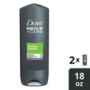 Dove Men+Care Extra Fresh Refreshing Hydrating Men's Face & Body Wash All Skin Twin Pack, 18 oz