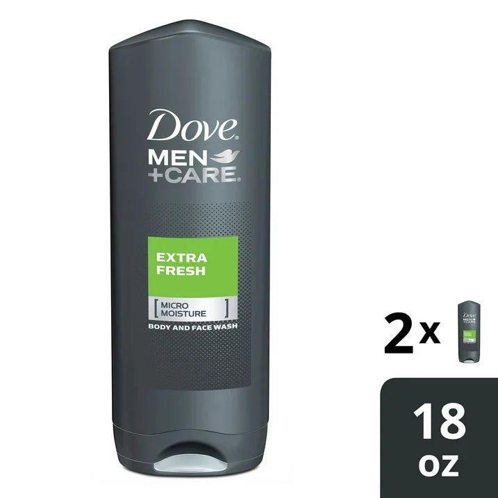 Dove Men+Care Extra Fresh Refreshing Hydrating Men's Face & Body Wash All Skin Twin Pack, 18 oz