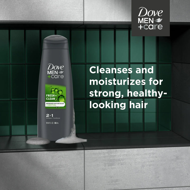 Dove Men+Care Fresh Clean 2-in-1 Shampoo and Conditioner with Caffeine and Menthol, 12 fl oz