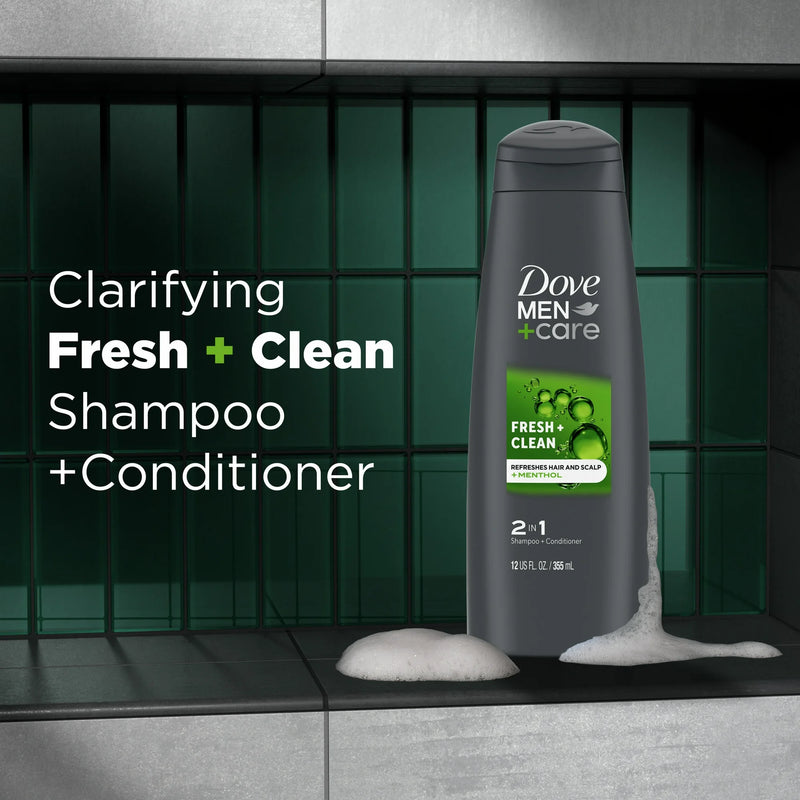 Dove Men+Care Fresh Clean 2-in-1 Shampoo and Conditioner with Caffeine and Menthol, 12 fl oz