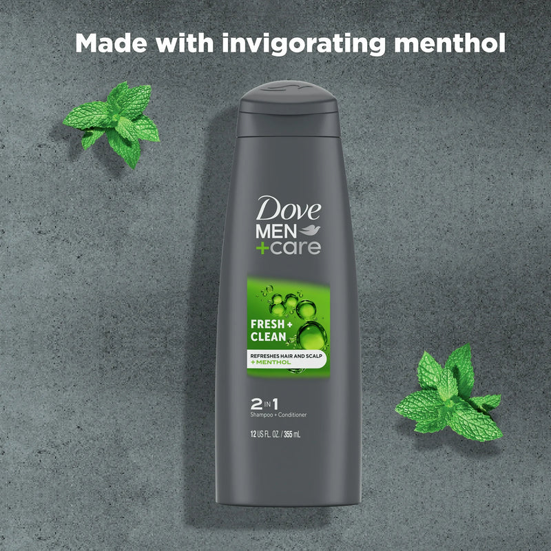 Dove Men+Care Fresh Clean 2-in-1 Shampoo and Conditioner with Caffeine and Menthol, 12 fl oz