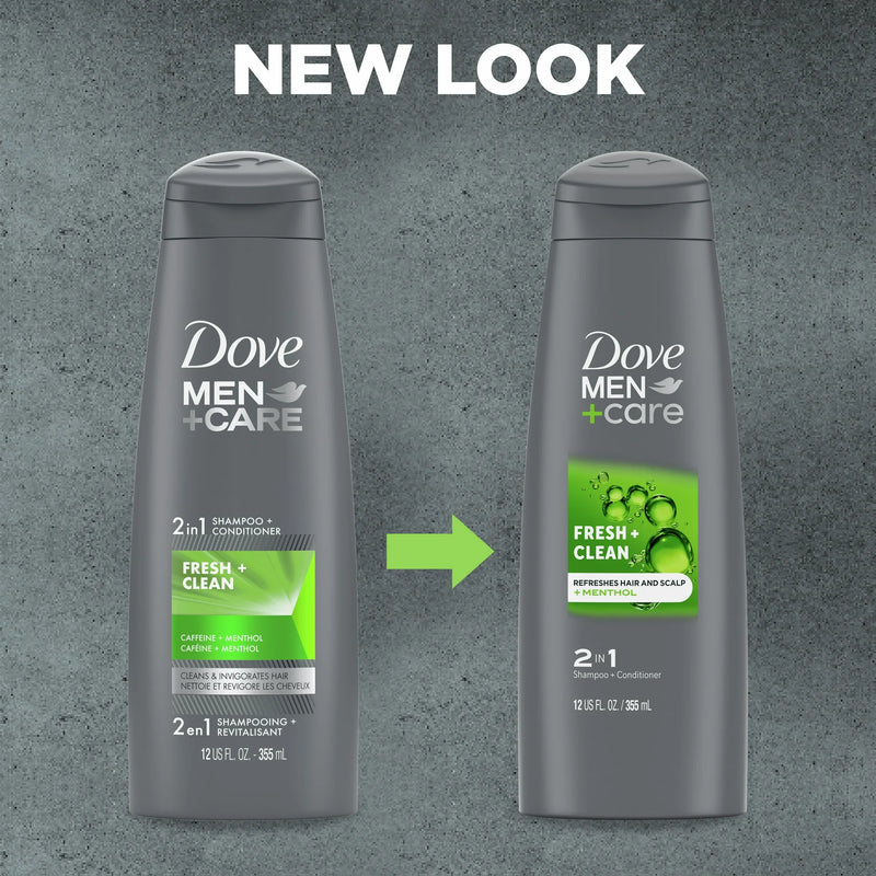 Dove Men+Care Fresh Clean 2-in-1 Shampoo and Conditioner with Caffeine and Menthol, 12 fl oz