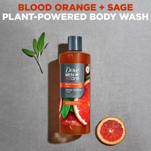Dove Men+Care Liquid Body Wash for Men Blood Orange + Sage Plant-Based All Skin, 18 oz