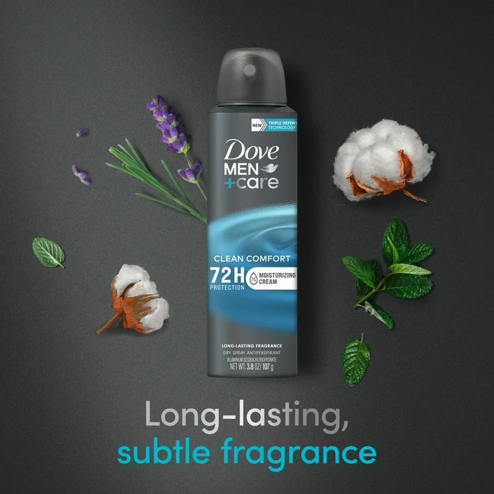 Dove Men+Care Long Lasting Antiperspirant Deodorant Dry Spray, Clean Comfort, 3.8 oz