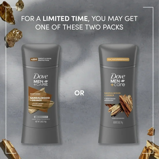 Dove Men+Care Long Lasting Men's Antiperspirant Deodorant Stick Sandalwood & Orange, 2.6 oz