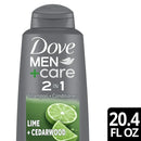 Dove Men+Care Men 2-in-1 Shampoo & Conditioner Lime + Cedarwood Plant Based Cleansers, 20.4 oz