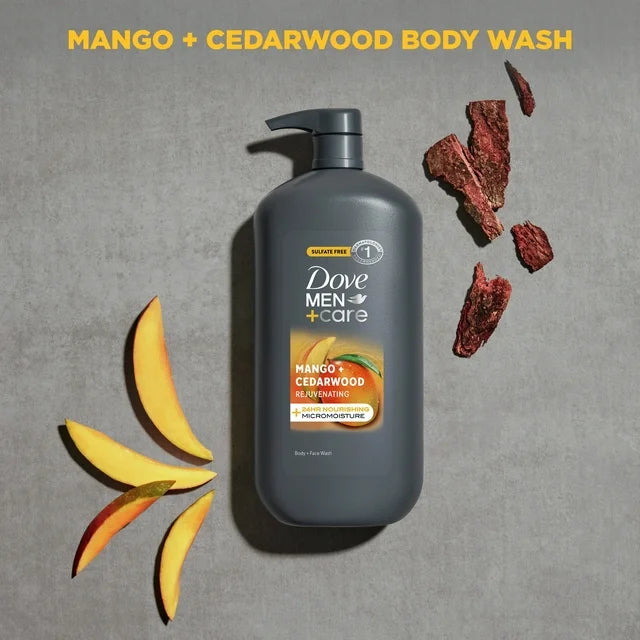 Dove Men+Care Nourishing Face & Body Wash for Men, Rejuvenating Mango + Cedarwood, 30 oz