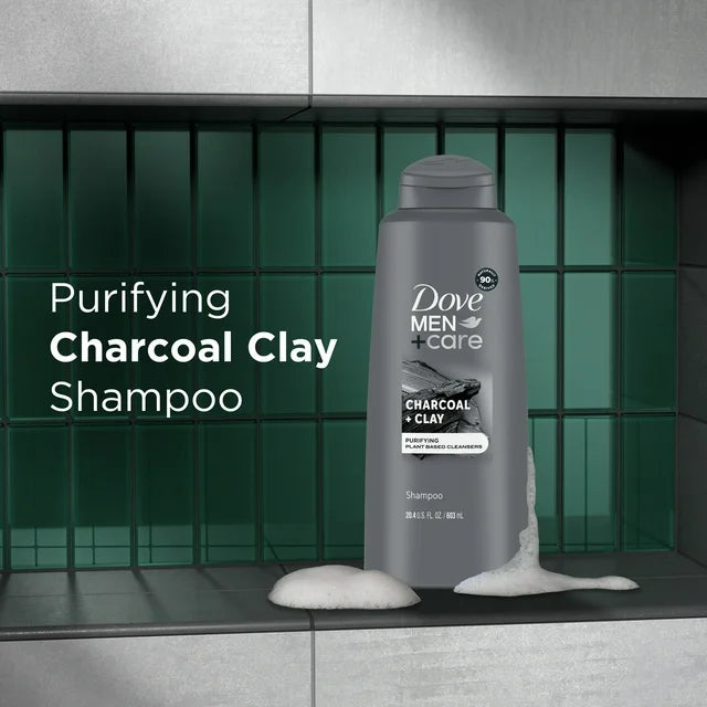 Dove Men+Care Purifying Daily Shampoo Charcoal and Clay Plant Based Cleanser, 20.4 oz