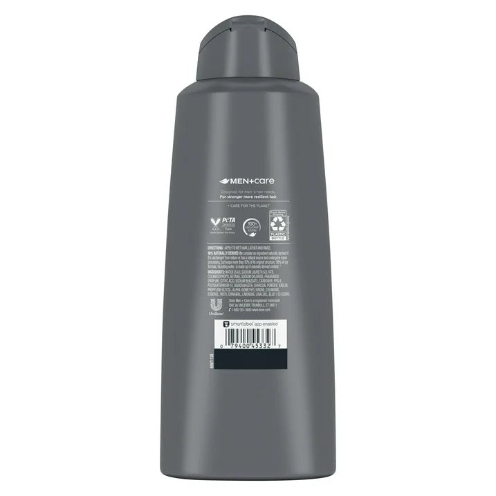 Dove Men+Care Purifying Daily Shampoo Charcoal and Clay Plant Based Cleanser, 20.4 oz