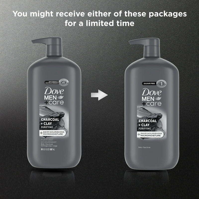 Dove Men+Care Purifying Hydrating Face & Body Wash for Men Charcoal & Clay, 30 oz