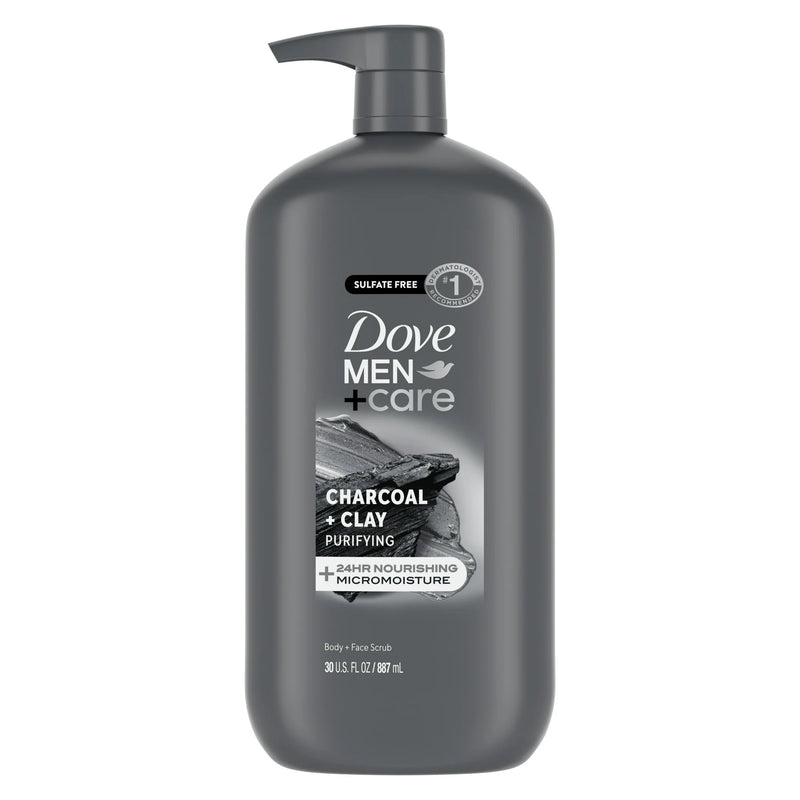 Dove Men+Care Purifying Hydrating Face & Body Wash for Men Charcoal & Clay, 30 oz