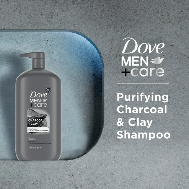 Dove Men+Care Purifying Shampoo with Pump Charcoal + Clay, 31 oz