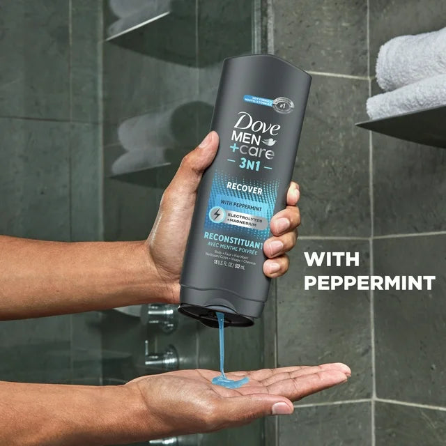 Dove Men+Care Recover Hydrating 3-in-1 Men's Body Wash All Skin Peppermint, 18 oz