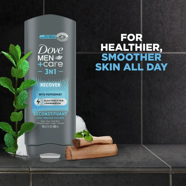 Dove Men+Care Recover Hydrating 3-in-1 Men's Body Wash All Skin Peppermint, 18 oz