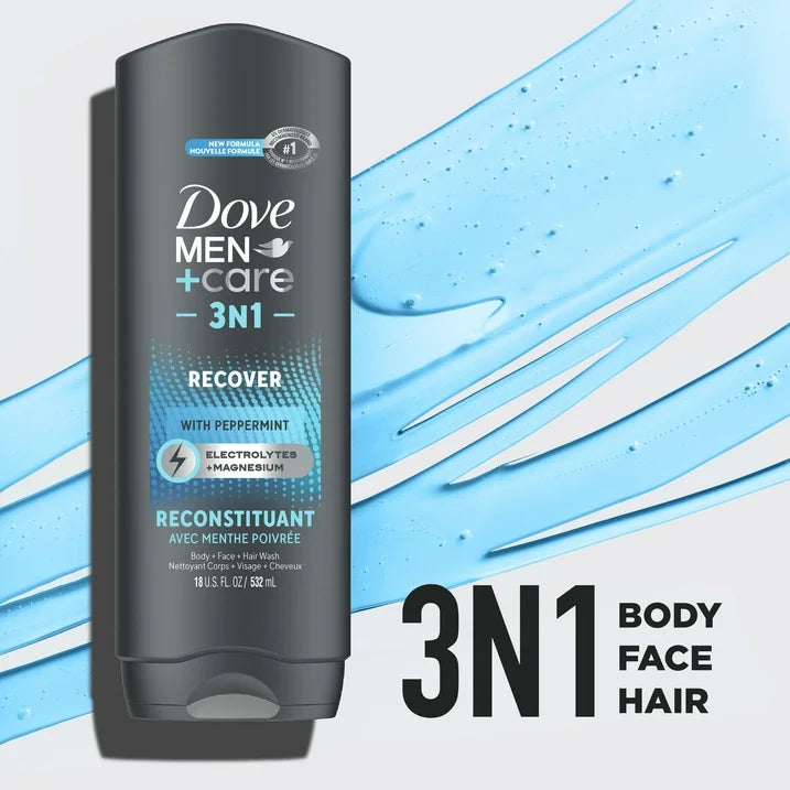 Dove Men+Care Recover Hydrating 3-in-1 Men's Body Wash All Skin Peppermint, 18 oz