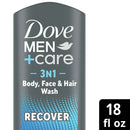 Dove Men+Care Recover Hydrating 3-in-1 Men's Body Wash All Skin Peppermint, 18 oz