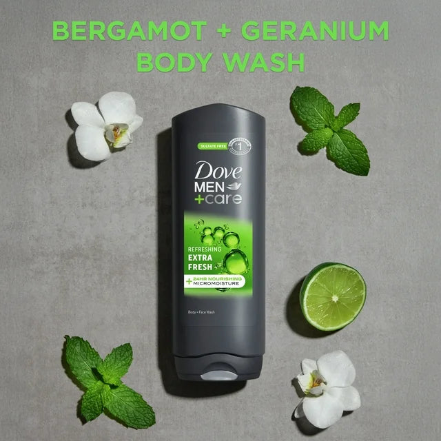 Dove Men+Care Refreshing Hydrating Face & Body Wash for Men Extra Fresh All Skin, 18 oz