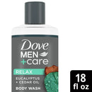 Dove Men+Care Relaxing Hydrating Body Wash for Men Eucalyptus Cedar All Skin, 18 oz