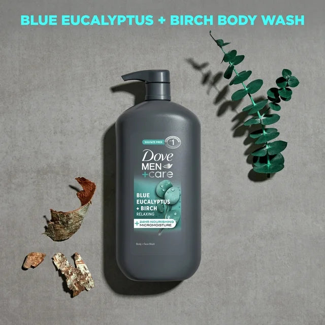 Dove Men+Care Relaxing Hydrating Men's Face & Body Wash Blue Eucalyptus & Birch All Skin, 30 oz