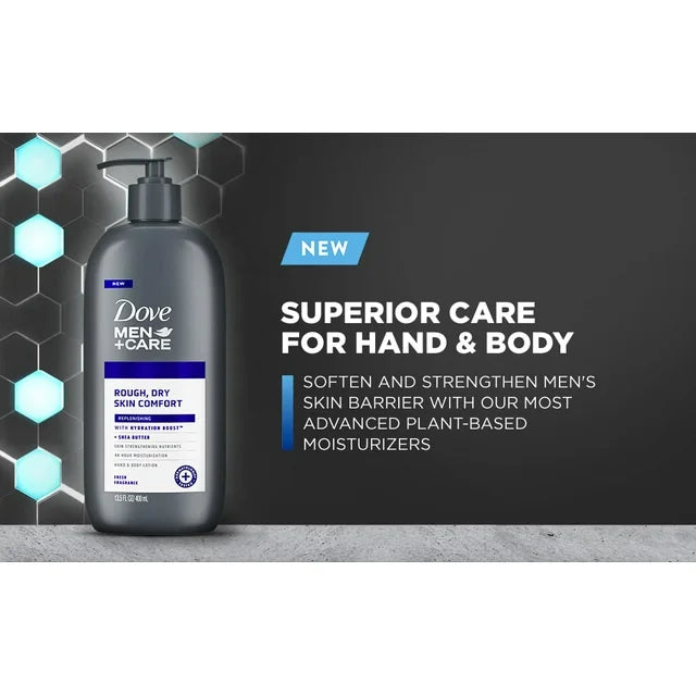 Dove Men+Care Skin Comfort Non Greasy Men's Hand & Body Lotion Dry Skin, Fresh, 13.5 oz