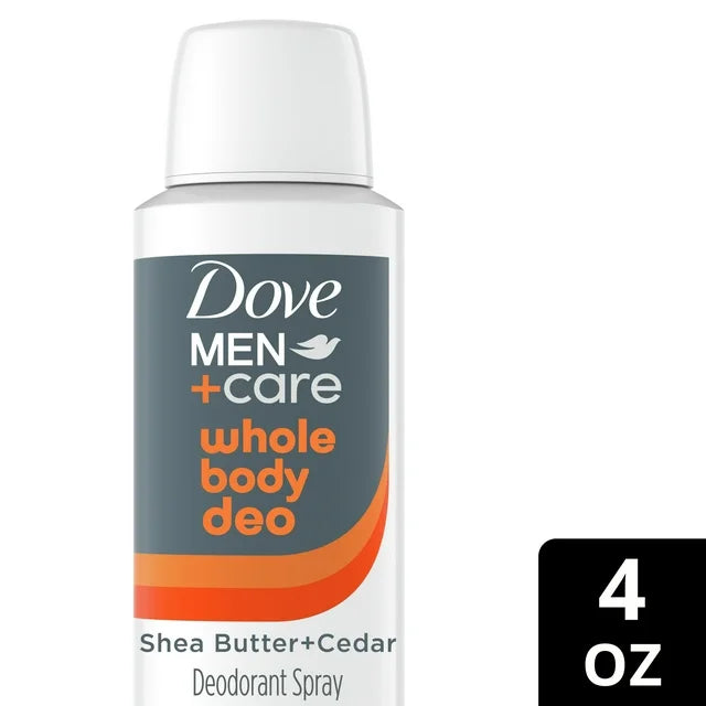 Dove Men +Care Whole Body Deodorant Spray for Men Shea Butter & Cedar, 4 oz