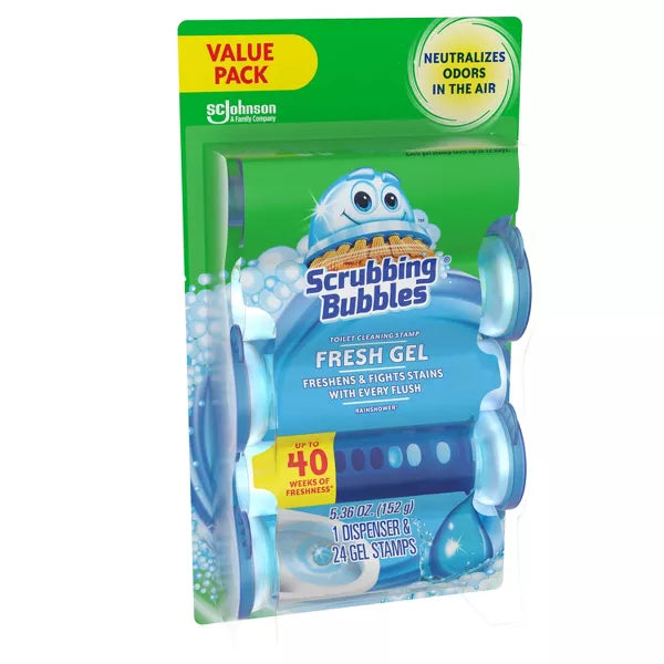 Scrubbing Bubbles Rainshower Scent Fresh Gel Toilet Cleaning Stamp 24ct