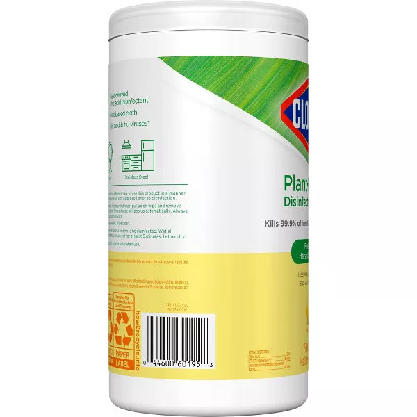 Clorox Lemon Zest Plant-Based Disinfecting Wipes - 75ct