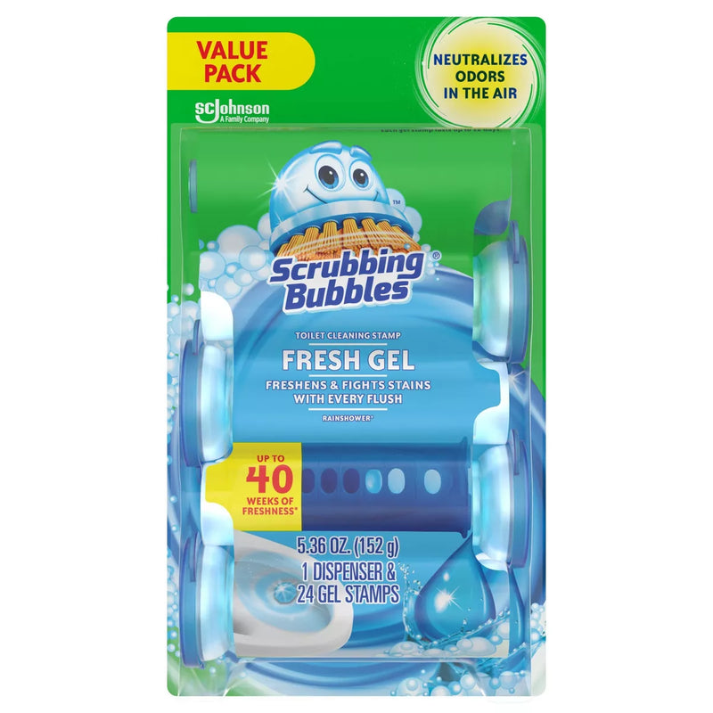 Scrubbing Bubbles Rainshower Scent Fresh Gel Toilet Cleaning Stamp 24ct