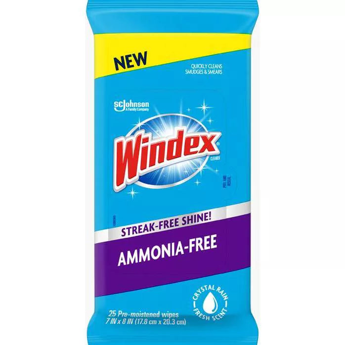 Windex Fresh Scent Glass and Surface Pre-Moistened Wipes Crystal Rain - 25ct