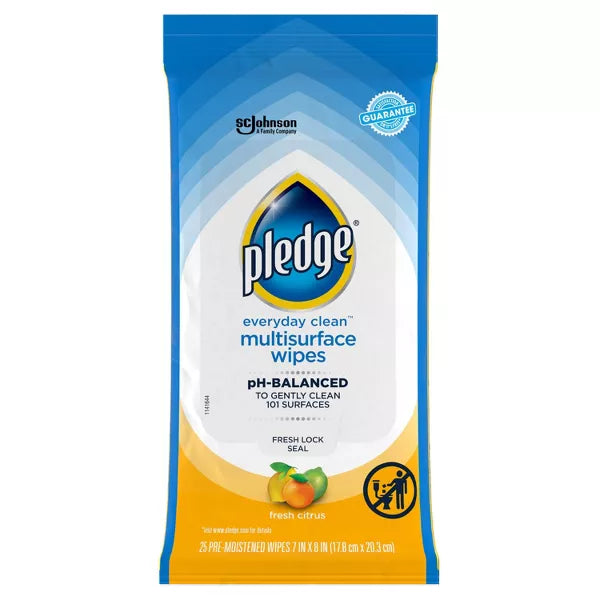 Pledge Fresh Citrus Multisurface Cleaning Wipes - 25ct