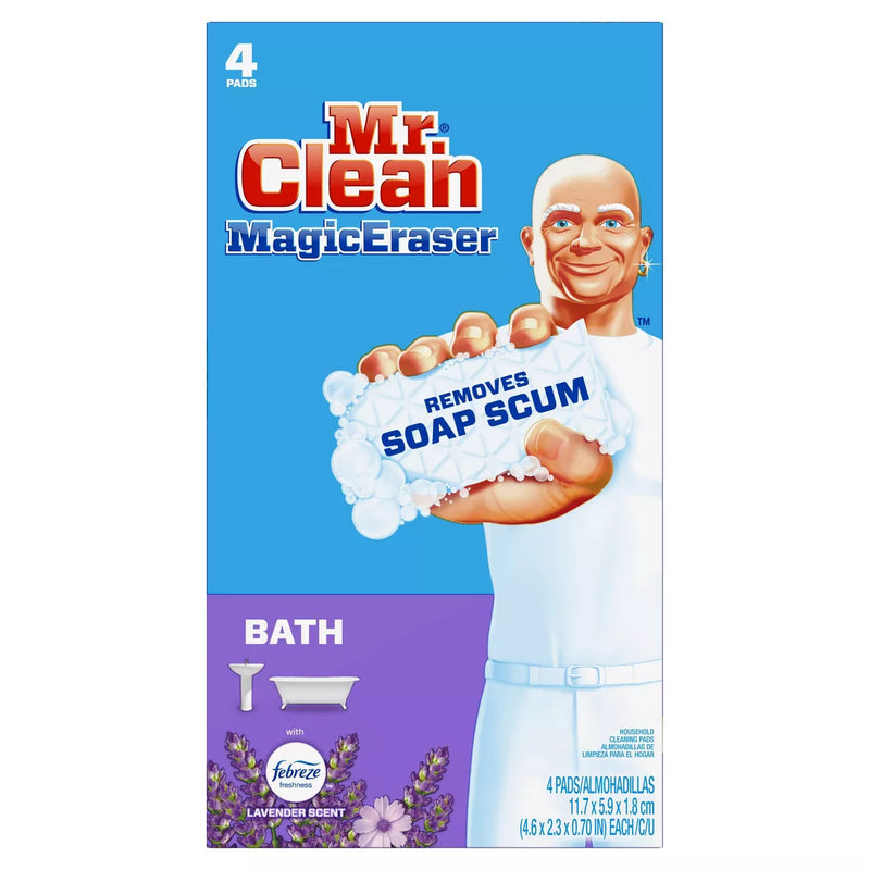 Mr. Clean Lavender Scent Magic Eraser Bath Cleaning Pads with Durafoam with Febreze - 4ct