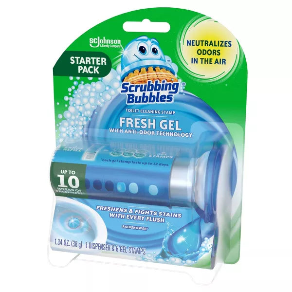 Scrubbing Bubbles Rainshower Scent Fresh Gel Toilet Cleaning Stamp 6ct