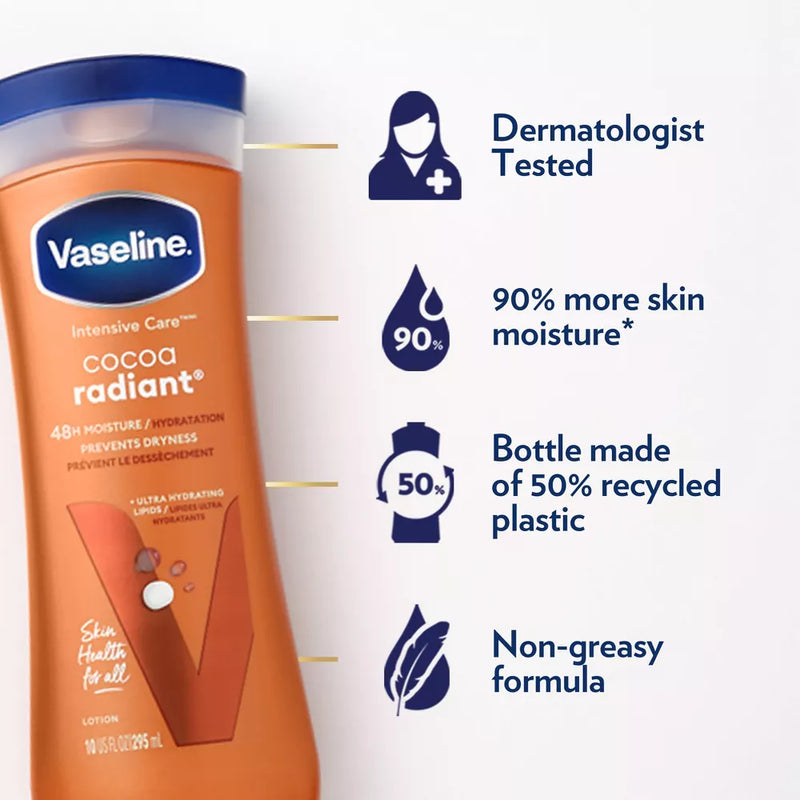 Vaseline Intensive Care Radiant Non Greasy Body Lotion, Cocoa, 10 fl oz