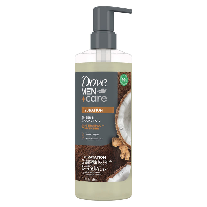 Dove Men+Care 2-in-1 Shampoo + Conditioner for Men Ginger & Coconut Oil, 17.5 oz