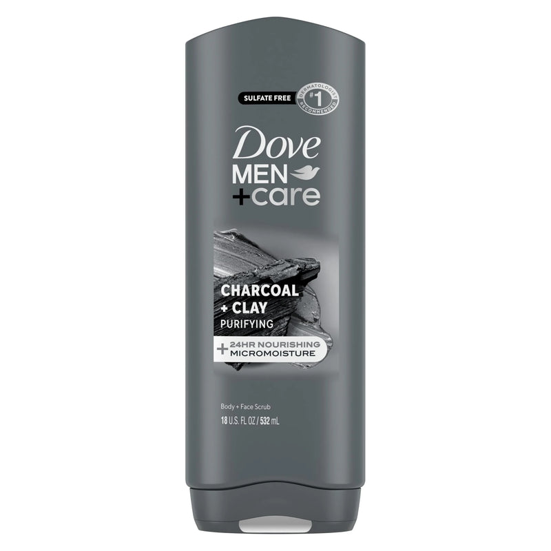 Dove Men+Care Purifying Hydrating Face & Body Wash for Men Charcoal & Clay, 18 oz