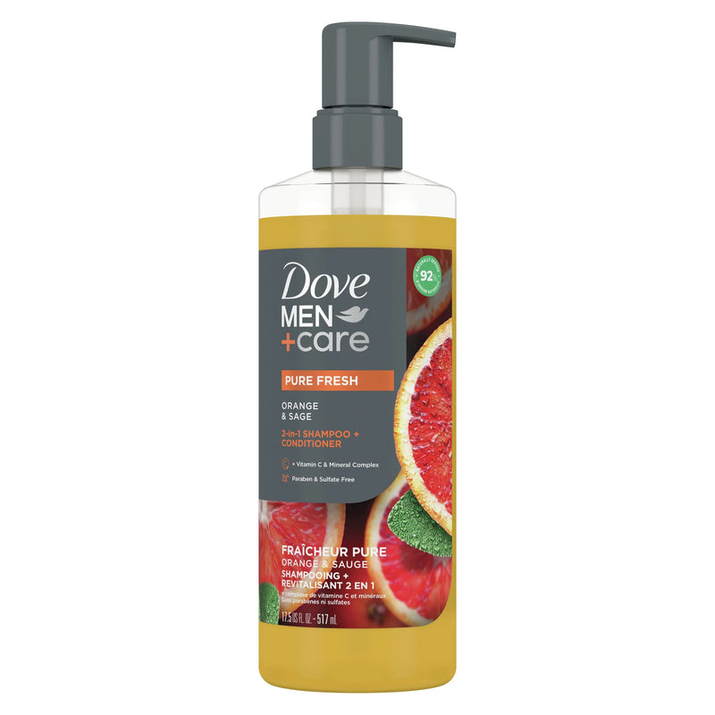 Dove Men+Care 2-in-1 Shampoo + Conditioner for Men Pure Fresh Orange & Sage, 17.5 oz